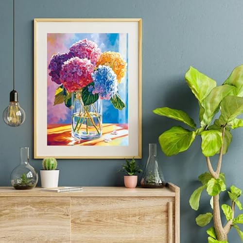 VeGuude Diamond Art Kits for Adults, Full Drill Hydrangea Flowers Diamond Painting Kits for Beginners, DIY Full Rhinestone 5D Diamond dots (Gemstone Craft), Home Wall Decoration (12x16 inch)