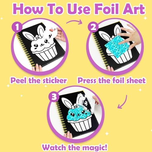FUNNYB&G Foil Art Craft Kit for Kids, Sparkly Birthday Gift Toy for Kids | No Mess, Kids Ages 4-10 Create Sparkling Artwork, A Creative Gift for Birthdays, Holidays, Travel Activities,Screen-Free Fun