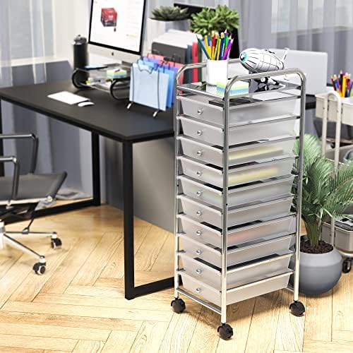Simple Houseware 10 Drawers Rolling Utility Cart Organizer, Chrome