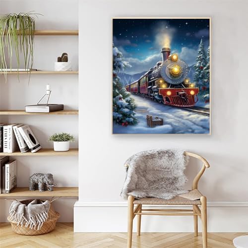 Artunion ChristmasTrain Paint by Numbers Kit for Adults,Snowy Landscape Paint by Number Kits, DIY Oil Painting Paint by Number Kits on Canvas Arts Craft for Home Wall Decor 16x20 Inch