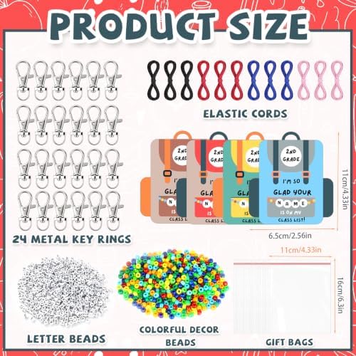 24 Set Back to School Gifts Includes Keychain Making Kit with Gift Cards DIY Bead Crafts Adjustable Letter Beads Welcome First Day of School Student Teacher Supplies