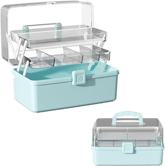 Large 3-Layer Craft Storage Box with Handle, Blue