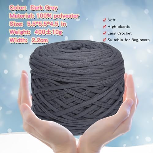 800g T-Shirt Yarn, 260 Yards Elastic Fabric Crochet DIY Dark Grey