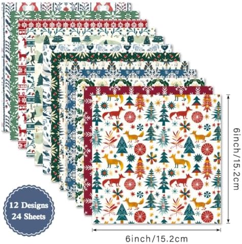 24 Sheets Christmas Scrapbooking Paper Pad - 6inch Patterns Designed Supplies for Valentine Christmas DIY Crafts Cardstock Material Journals Collage Diary Gift Folded Wrapping