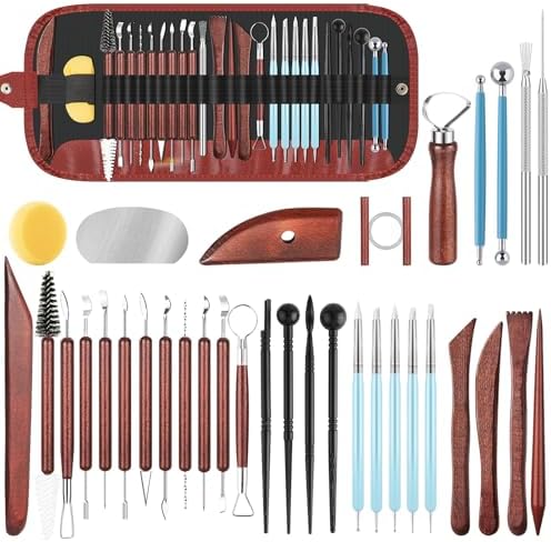 36PCS Pottery Tools and Supplies, Ceramic Polymer Tools Kit, Clay Tools Sculpting Set for Pottery Kiln, Pottery Wheel, Carving, Shaping, Dotting, Molding, Modeling, Air Dry Clay, Crafting Supplies