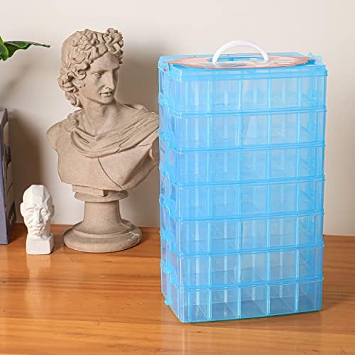 Sooyee 7 Layers Stackable Storage Container, 70 Adjustable Compartments Stackable Storage Container for Kids Toys, Art Crafts, Jewelry, Supplies, Mini Case & Letter Sticker Included,Blue