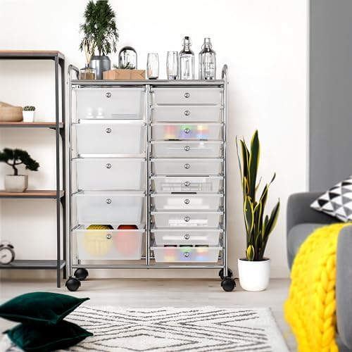 Simple Houseware 15 Drawers Rolling Utility Cart Art Craft Storage, Chrome