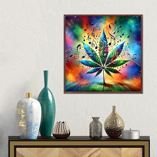 ckdiluy Trippy Leaves Diamond Art Kits for Adults Beginners, 5D DIY Music Notes Diamond Painting Kits, Full Round Drill Diamonds Dots Gem Art Crystal, Home Wall Decor 13.8X13.8 Inch