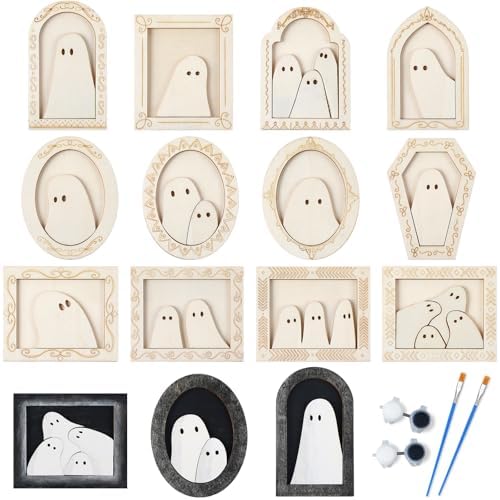 Simgoing 12 Set Adult Halloween Craft, Wood Ghost DIY Frame, Ordinary Style
