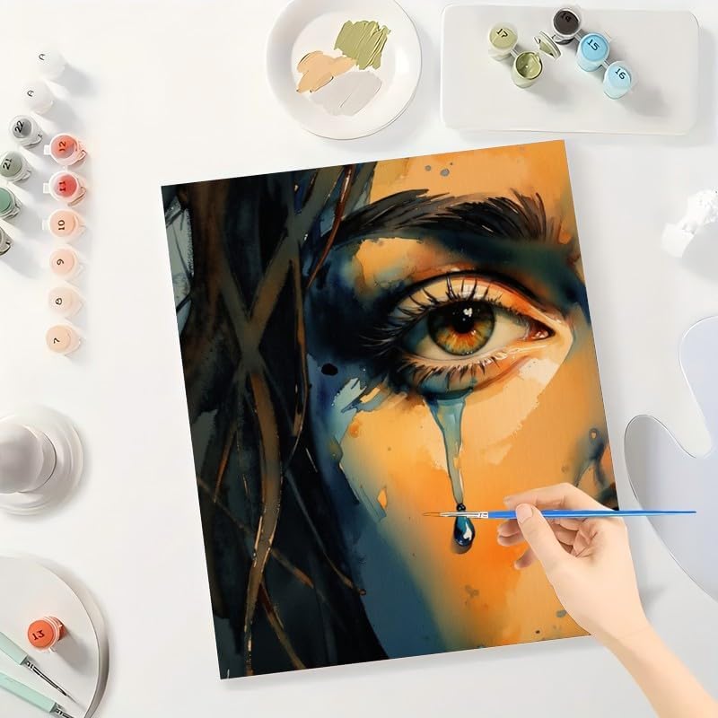 TAOPAOLAB Portrait Paint by Numbers Kit for Adults - DIY Watercolor Crying Eye Painting on Canvas 16x20 Inches, Acrylic Paint Set, Suitable for Beginners, Emotional Art for Home Decoration or Gifts