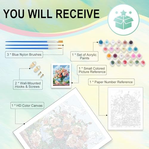 Cytheron Paint by Numbers Kit for Adults, Rose DIY Painting Kit, 16x20 Inch