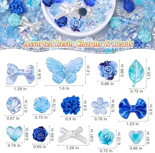 350 Pieces 3D Resin ABS Colorful Rose Flower Bows Butterfly Charms with Flatback Half Round Pearl Beads for Bracelet Earring Necklace Craft DIY Making Supplies