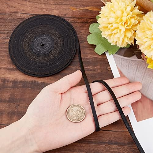 GORGECRAFT 5.5Yds 5mm Black Flat Genuine Leather Cord Natural Leather String Lace Strips Full Grain Cowhide Braiding String Roll for Jewelry Making DIY Craft Braided Bracelets Belts Keychains