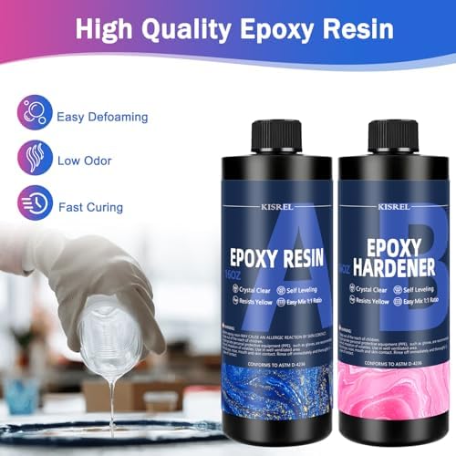 KISREL Epoxy Resin Kit for Beginners, 32oz Resin Kit with Coaster Molds, Complete Accessories Include Pigment, Mica Powders, Dried Flowers, Glitter, Measuring Cups and Other Resina Supplie