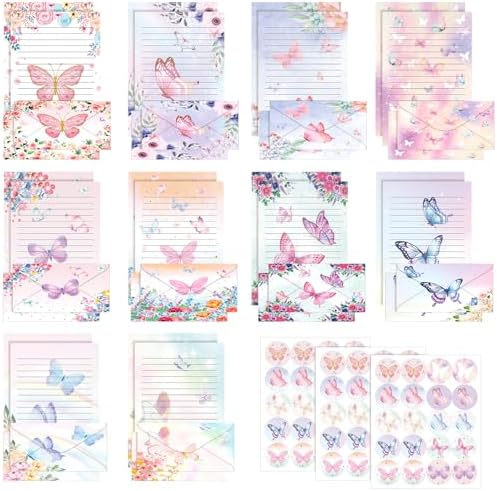 TaoBary 160 Pcs Watercolor Butterfly Stationery Paper and Envelopes Set