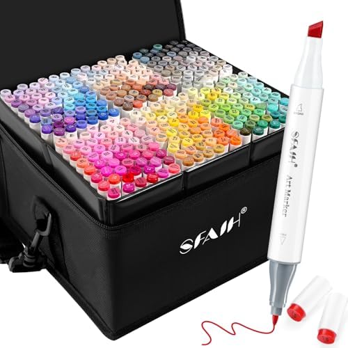 SFAIH Alcohol Markers Set 321 Colors, Chisel & Fine Ultimate Master Series | Seamless Blended, Storage Case, Adult Coloring Books Illustration Sketch Design Drawing, Colorless Blender, Art Lovers Artist