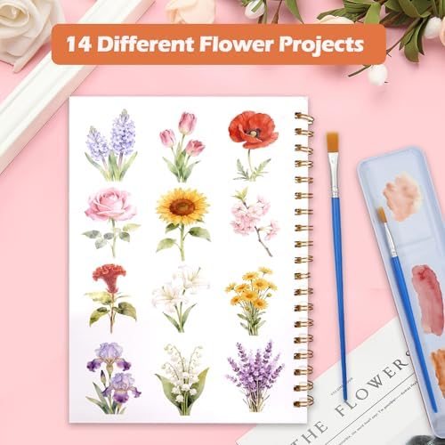 Watercolor Workbook for Adult Beginner, Flower Water Coloring Book