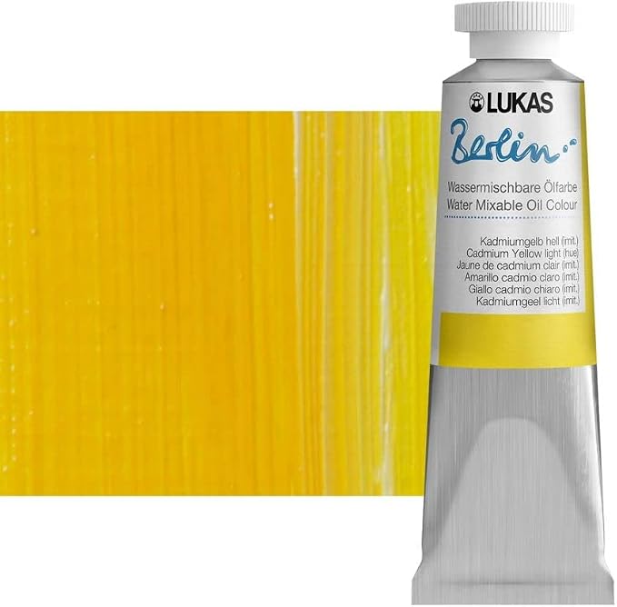 Lukas Berlin Pro Artists Water Mixable Oil Paint 37 ml Tube Cadmium Yellow Pale Hue, Water Soluble, Lightfast Pigments, Quick Drying, Easy Clean-Up, Eco-Friendly, Professional Quality, 40 Color Range
