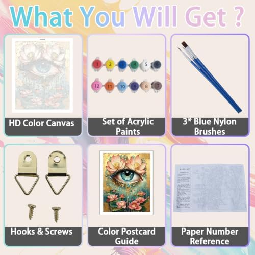 WULINHUAFA Eye Paint by Numbers Adults Beginner 16x20 Inch | Adult Paint by Number Kits Eye and Lotus, DIY Acrylic Oil Easy Painting by Numbers for Gifts Home Wall Decor Without Frame