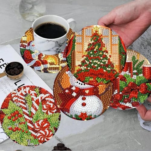 ijbnhd 8 Pack Christmas Diamond Art Coasters Kits with Holder4x4 inch