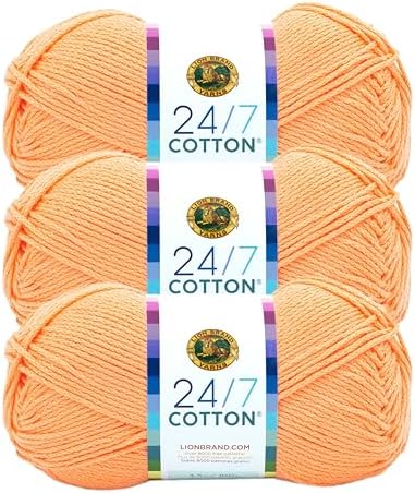 Lion Brand 24/7 Cotton Yarn, Yarn for Knitting, Crocheting, and Crafts, Creamsicle, 3 Pack