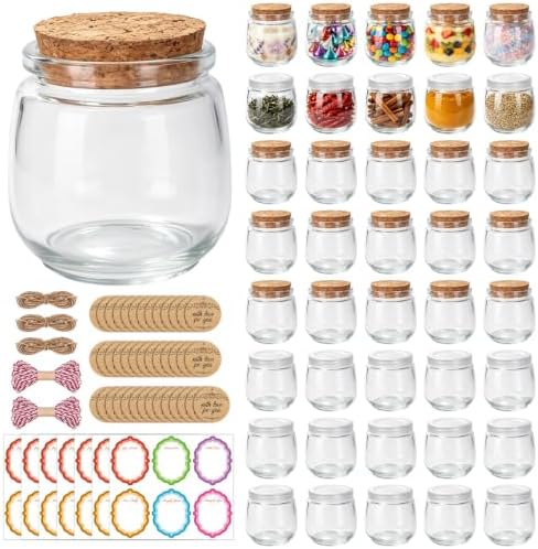40 Pack 7oz Glass Jars with Cork Lids & PE Lids, Yogurt & Candle Jars
