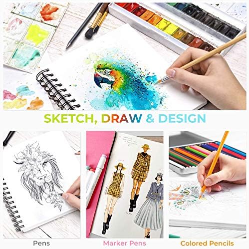 Ohuhu 8.3"x8.3" Mix Media Pad Art Sketchbook 62 Sheets for Painting Drawing | Square Sketch Book - 120 LB/200 GSM Heavyweight Paper - Spiral-Bound Mixed Media Paper for Watercolor Acrylic Christmas Gift