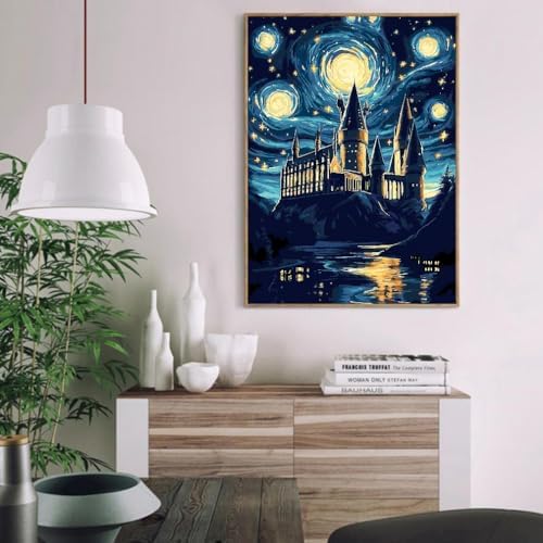 AALBLAC Magic Castle Paint by Numbers Kit for Adults Beginner - Starry Night Castle Paint by Numbers Canvas, DIY Abstract Landscape Oil Painting for Gift Home Wall Decor 16x20inch