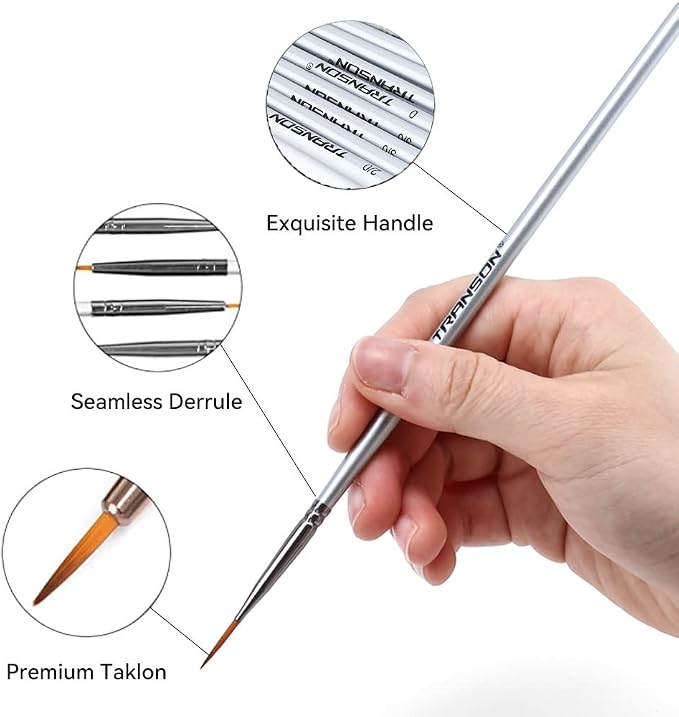 Transon Fine Detail Paint Brush Set 15pcs for Miniature Models Craft Painting Body Painting with Acrylic Gouache Watercolor Tempera and Oil Paint