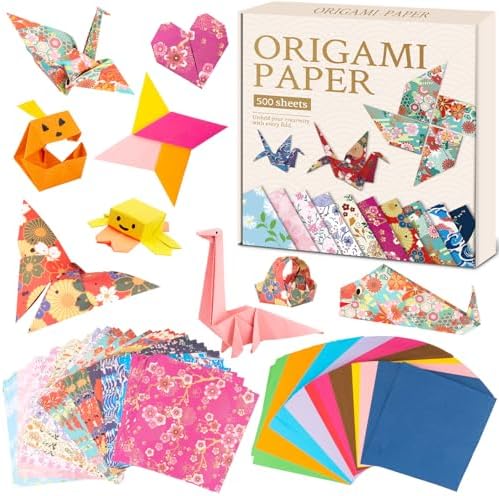 Origami Paper Kit, 500 Sheets Japanese Style Double Sided Color Origami Set