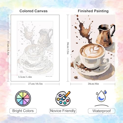 Yezavesu 6 Pack Paint by Numbers Kit for Adults Beginner Coffee, 8x12 Inch | Coffee Lovers DIY Acrylic Painting by Numbers, Without Frame Canvas, Stress Relief Craft Kits, For Home Wall Decor Gift