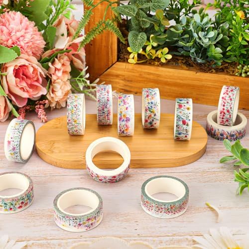 Whaline 12 Rolls Wildflower Washi Tape Floral Masking Tape Set Colorful Flower Decorative Wrapping Paper Tapes Boxed for Spring Scrapbook Journal DIY Crafts
