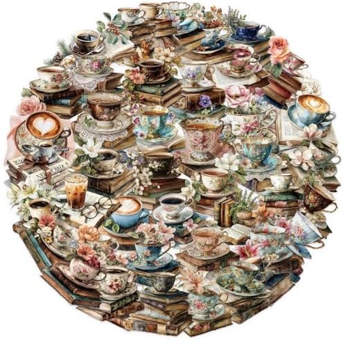 50 PCS Vintage Coffee Book Stickers for Scrapbooking Journaling Junk Journal Supplies -Retro Reading Sticker Waterproof Transparent PET Aesthetic Decals for Resin Crafts Decorative Art Crafts (Read)