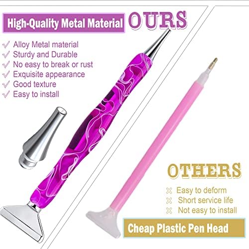 Heyseri Diamond Art Pens Tools, Ergonomic Diamond Painting Pen Kits with Steel Metal Tip, Art Tool Accessories Drill Bead Dot Pens for 5D Diamonds Paint (Purple Silver)