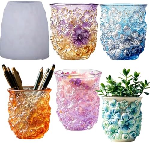3D Floral Relief Silicone Mold for Epoxy Resin Casting Containers
