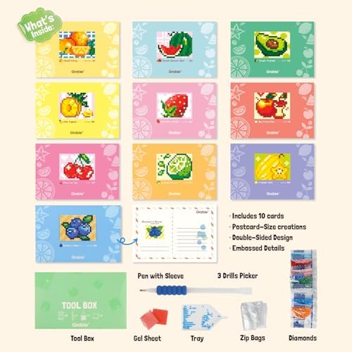 Grabie Mini Diamond Painting Cards Kit, 10 Pack Square Drill, Fresh Picking