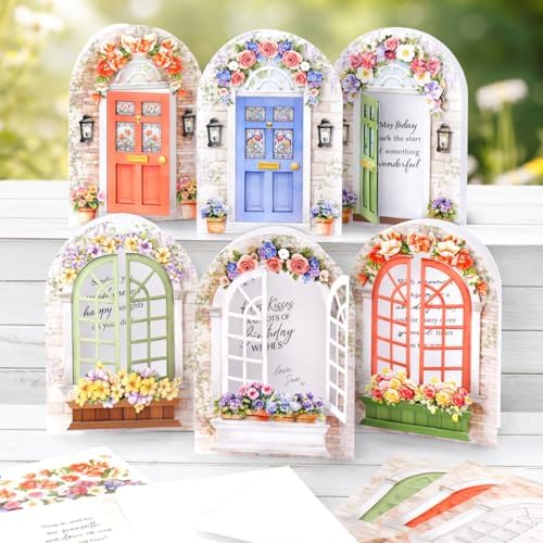 Katy Sue Arched Floral Windows & Doors Card Making Kit, Makes 12 Handmade Cards – inc Die Cut Cards, Decoupage, Envelopes, Foam Pads, Verse Stickers & Instructions, for Card Making & Papercrafting