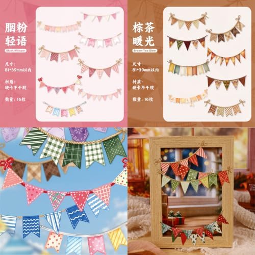 96 Pcs Color Flag Stickers, 6 Packs Garland Bunting Cardstock Kit