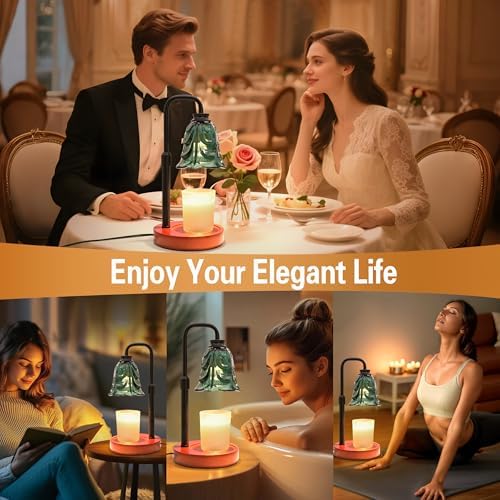 XJZJY Green Flower Candle Warmer Lamp with Timer, Birthday Gifts for Women | Dimmable wax melt warmer with 2 bulbs for jar candles, height adjustable, Green tulip design, home decor, housewarming gifts