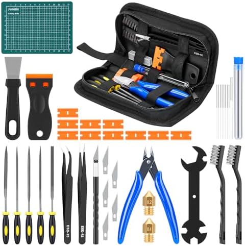 3D Printer Tools Kit with Storage Bag, 44PCS 3D Printing Accessories-Craft Knife, 5 Types of Files, Scrapers, Tweezers, Nozzle Cleaning, Finishing Tools, Cutting Mat & More, Starter Kit for Printing
