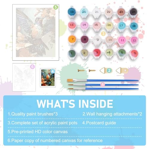 Paint by Numbers Kit for Adults, Hummingbird Acrylic Canvas Painting Set