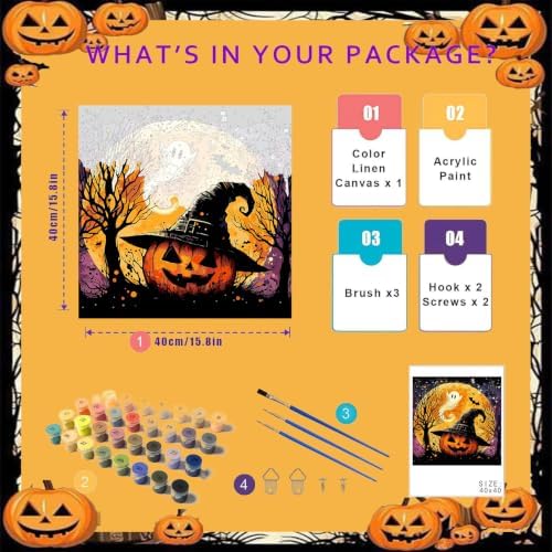 Halloween Paint by Numbers for Adults, Pumpkin Paint by Number on Canvas