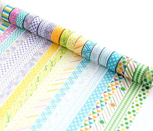 YUBBAEX 24 Rolls Washi Tape Set Basic Skinny Masking Decorative Tapes for Arts, DIY Crafts, Journals, Planners, Scrapbooking, Wrapping (Mini Graphics)