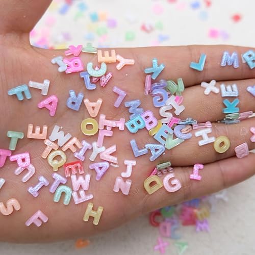 Letter Nail Art Charms Random Candy Color Letter Resin Nail Rhinestones Kawaii Summer Flatback Alphabet Nail Gems with Glitter Design Nail Art Accessories for DIY Craft Nail Supplies 250Pcs