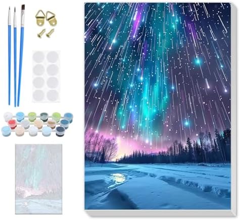 SENQAO Christmas Paint by Numbers for Adults Framed, Aurora Landscape Adults' Paint-by-Number Kits, Adult Paint by Number Kits on Canvas, Acrylic Number Painting for Home Decor, 8x12inch