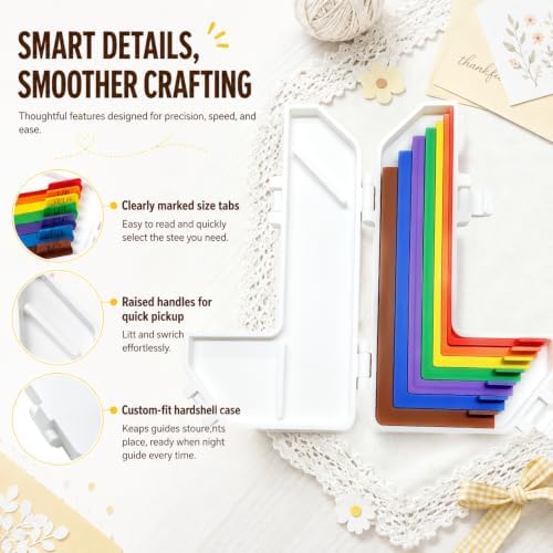 Paper Crafting Alignment Guide Set with Case,Margin Precision Layering Matting Spacers,Precision Layering & Matting Spacers,Color Coded Size Tabs for Card Making and Scrapbooking (7Pcs)