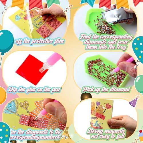 Saillong 24 Pack Happy Birthday Diamond Art Card with Envelopes