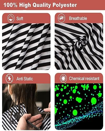 Professional Hair Cutting Cape with Neck Duster Brush, Large Size Salon Barber Cape for Men, Women and Kids(White with Black Stripes)