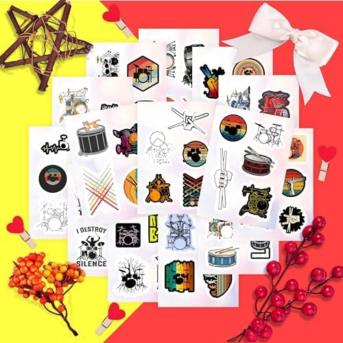 Drum Stickers for Water Bottle and Laptop - Drum Party Supplies & Decorations, Waterproof Vinyl Decals, Music and Instrument Stickers, Gifts for Women & Men