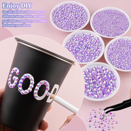 30000Pcs Lavender Purple AB Rhinestones for Bedazzling with B7000 Jewelry Glue, Bedazzler Kit Bulk Flatback Gems, Resin Rhinestones for Crafting Crafts Clothing Shoe Nail Art Assorted Size 2/3/4/5/6mm